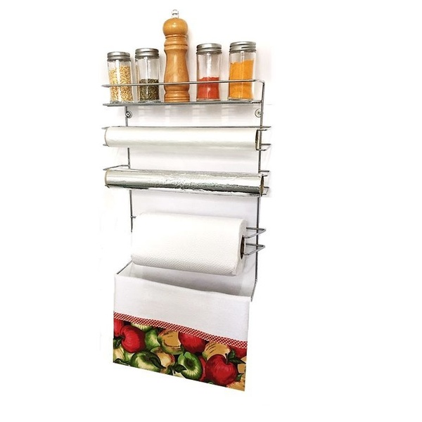 Organizador Porta Utensílios Rolos E Prateleira Parede Cozinh