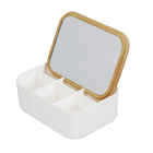 Organizador Retangular Com Tampa De Bambu e Espelho