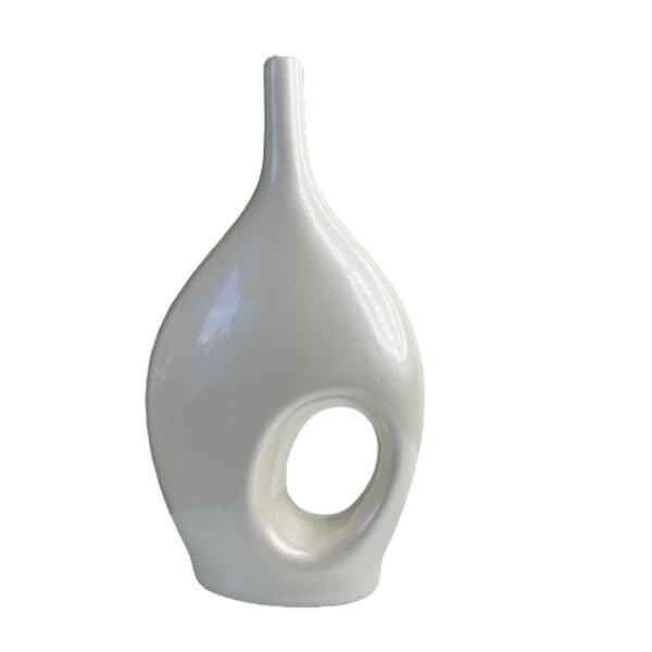 Ornamento Vaso Garrafa Branco Perolado Médio De Cerâmica