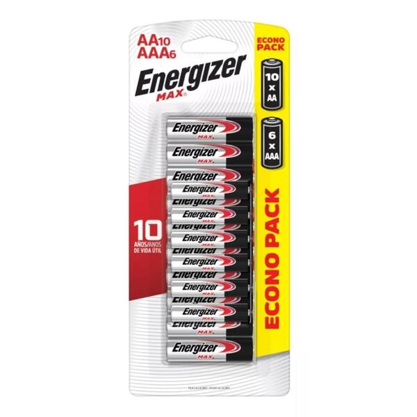 Pack Energizer Alcalina Max Aa10+aaa6 - 16 Pilhas