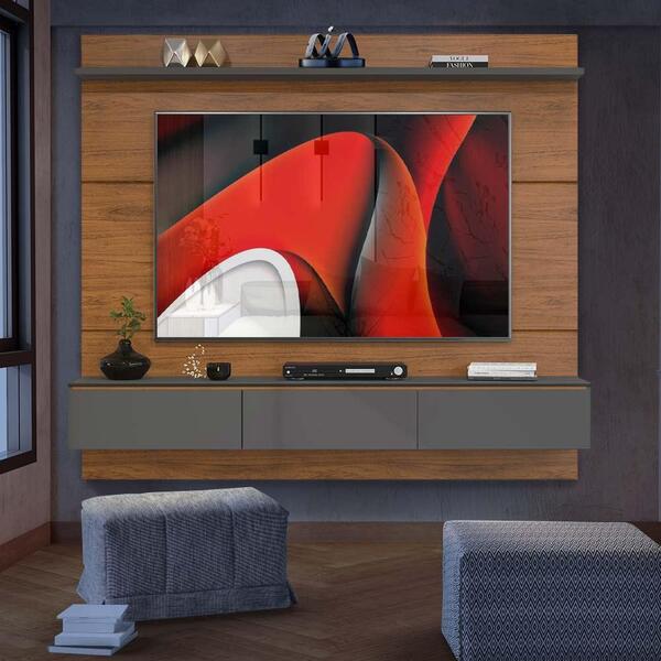 Painel 3 Portas Para Tv 65 Polegadas Freijó Cinza Urbano Aqua