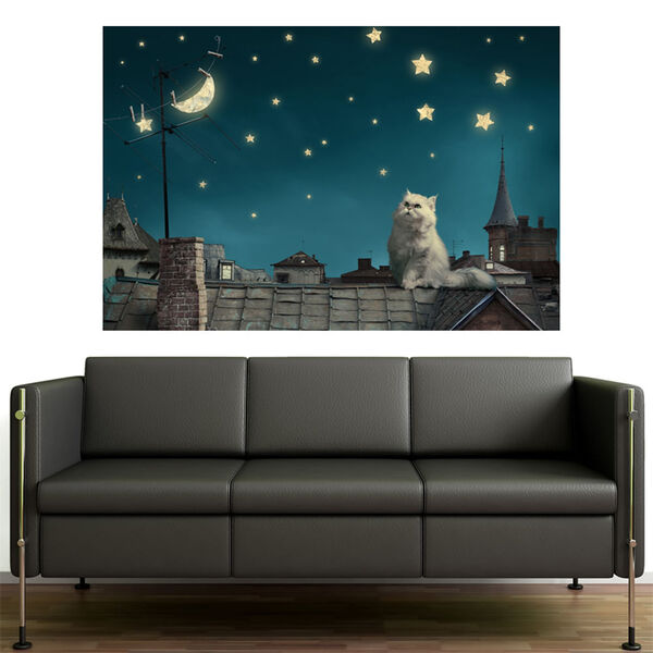 Painel Adesivo De Parede - Gato No Telhado - 113png