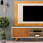 Painel Atenas Com Rack Valência C/led Pés Madeira Maciça Mava