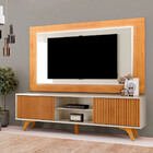 Painel Atenas Com Rack Valência C/led Pés Madeira Maciça Mava