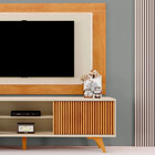 Painel Atenas Com Rack Valência C/led Pés Madeira Maciça Mava