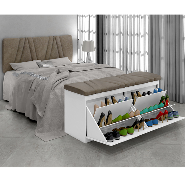 Painel Cabeceira E Calçadeira Sapateria New Mille 140 Cm Bran