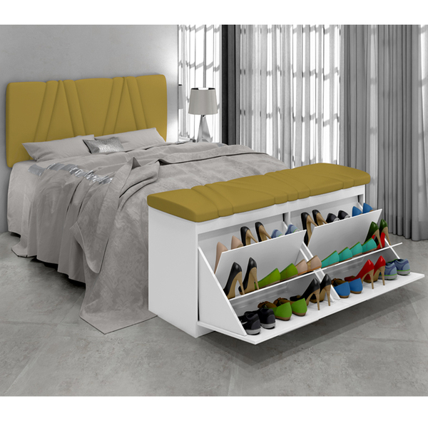 Painel Cabeceira E Calçadeira Sapateria New Mille 140 Cm Bran