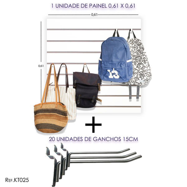 Painel Canaletado - 0,61 X 0,61 + 20 Ganchos 15cm