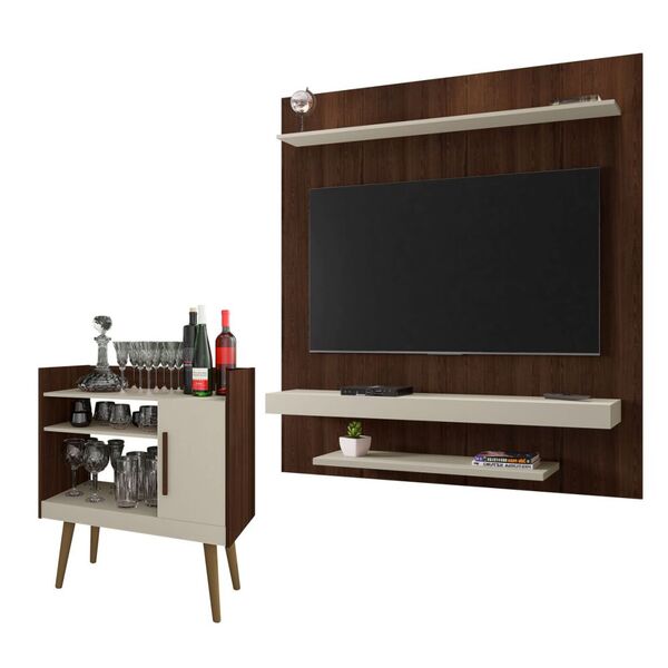 Painel Com Aparador Retro Daisy Nogal Off White