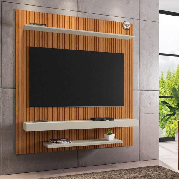 Painel Com Prateleira Nantes Ripado Off White