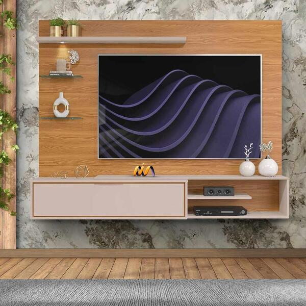 Painel Com Prateleiras De Vidro Para Tv Até 60 Polegadas Carv