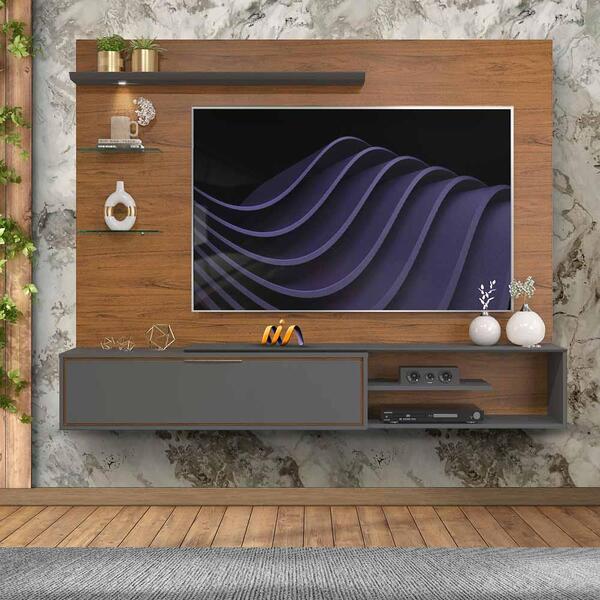 Painel Com Prateleiras De Vidro Para Tv Até 60 Polegadas Frei