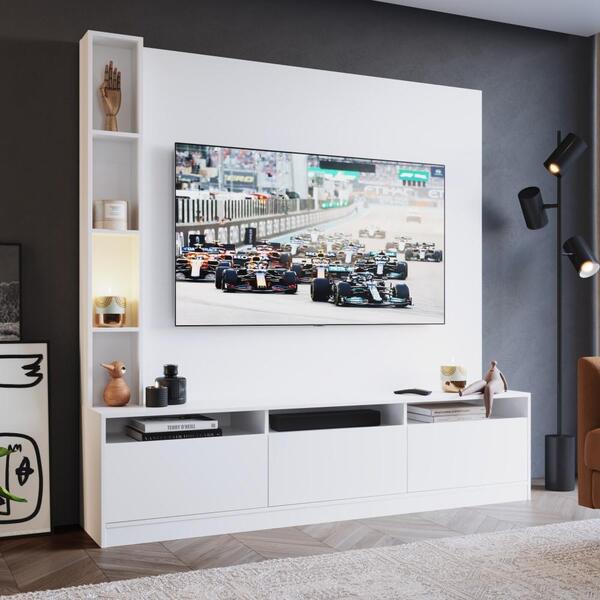 Painel Com Rack Home Theater Para Tv Até 50 Polegadas 146 Cm