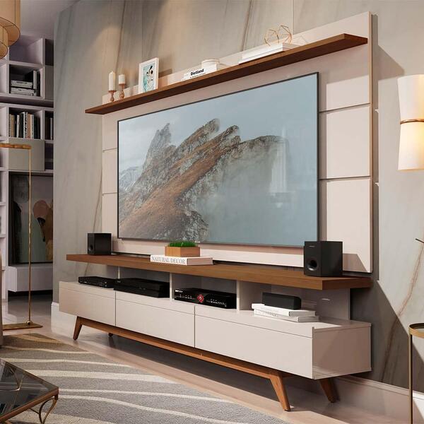 Painel Com Rack Para Sala Vivare Wood 1.8 New Off White Freij