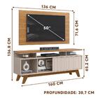 Painel Com Rack Retrô Para Tv 50 Polegadas Carvalho Nobre Gri