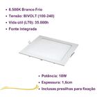Painel De Led Embutir 18w Quadrado Branca Ip40 Bivolt
