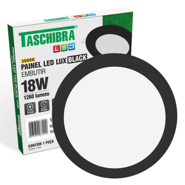 Painel De Led Redondo Embutir 18w Preto Bivolt Taschibra 3000