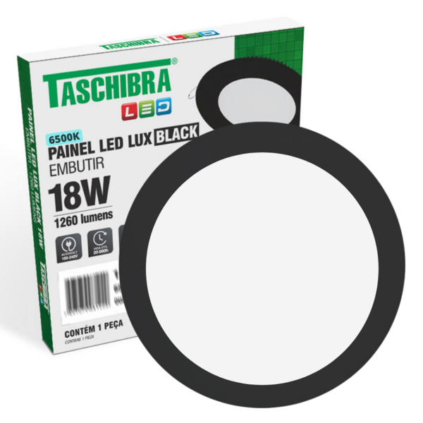 Painel De Led Redondo Embutir 18w Preto Bivolt Taschibra 6500
