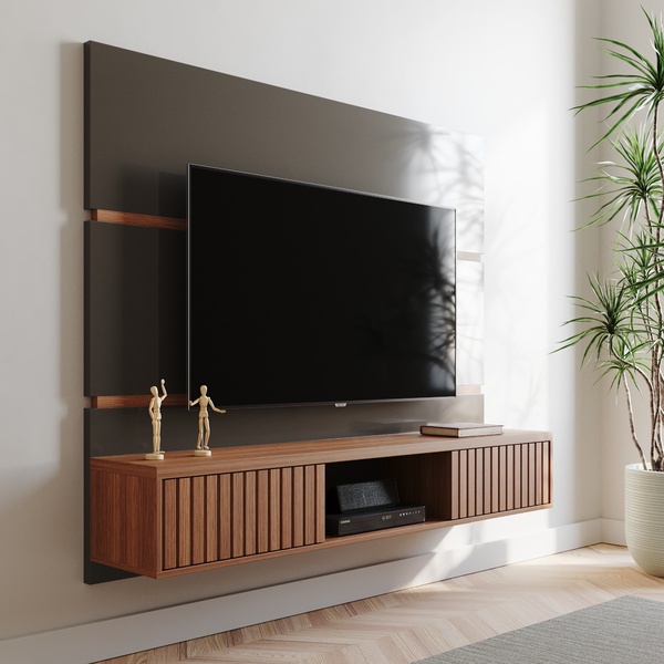 Painel De Tv Até 65 Pol. Luna Babus - Cinza / Cinamomo Ripado