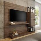 Painel De Tv Com Estante Madeirado E Tubos Pretos Carraro