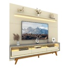 Painel E Rack Led Pés Madeira Royal Requinte 212 Off White Ci