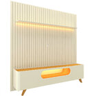 Painel E Rack Nobre Ripado Com Led Pés De Madeira 230 Off Whi