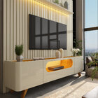 Painel E Rack Nobre Ripado Com Led Pés De Madeira 230 Off Whi