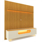 Painel E Rack Nobre Ripado Com Led Pés De Vidro 230 Naturale