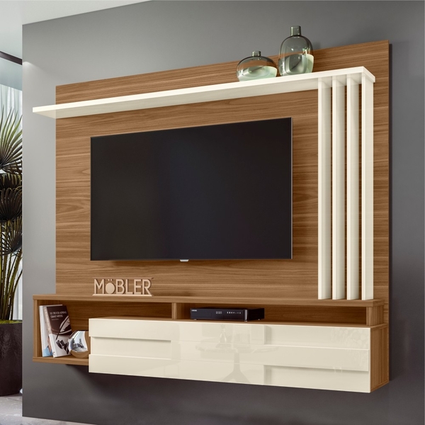 Painel E Rack Para Tv Hindle Carvalho Nobre Off White
