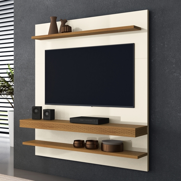 Painel E Rack Para Tv Suspenso Malus Off White Coral