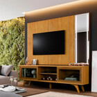 Painel E Rack Reflecta Com Espelho Led E Pés Madeira Maciça M