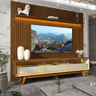 Painel E Rack Ripado Com Led Nobre 230 Castanho Off White - G