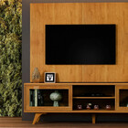 Painel E Rack Vitrum Com Espelho Led E Pés Madeira Maciça Mav