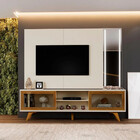 Painel E Rack Vitrum Com Espelho Led E Pés Madeira Maciça Mav