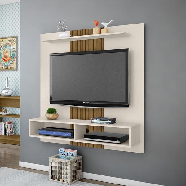 Painel Estante Para Tv Monjito Off White Pintura 3d Ripada