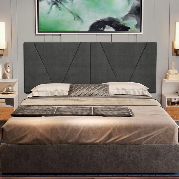 Painel Estofado 2 Mesas De Cabeceira Casal 140 Nobre Cinza