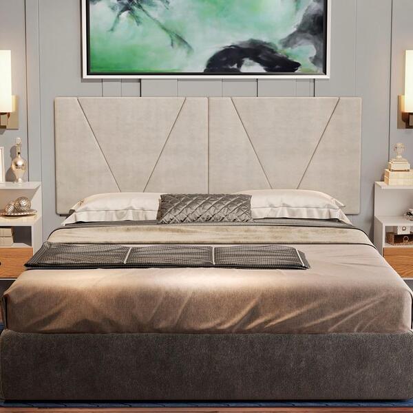 Painel Estofado 2 Mesas De Cabeceira King 195 Nobre Bege