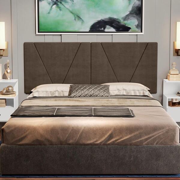 Painel Estofado 2 Mesas De Cabeceira King 195 Nobre Marrom