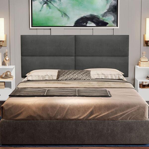 Painel Estofado 2 Mesas De Cabeceira King Seleta Cinza