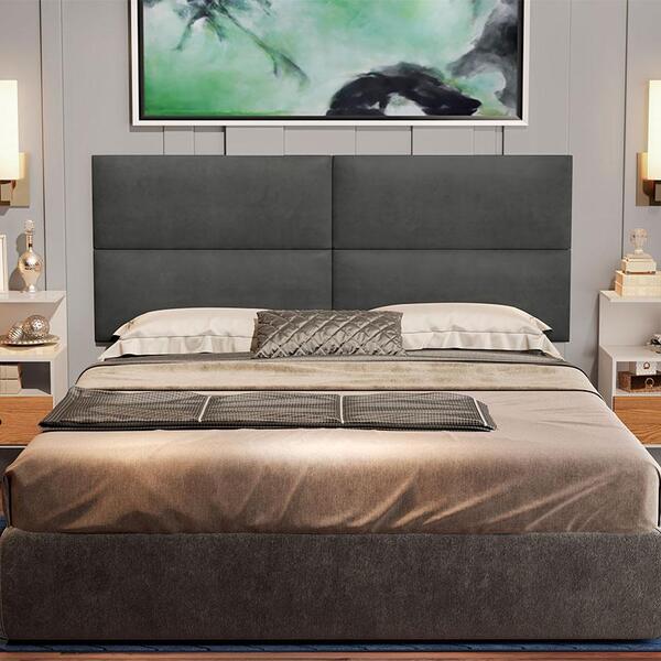 Painel Estofado 2 Mesas De Cabeceira King Seleta Cinza