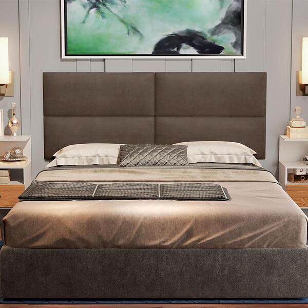Painel Estofado 2 Mesas De Cabeceira Queen Seleta Marrom