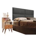 Painel Estofado E Mesa De Cabeceira Casal 140 Seleta Cinza