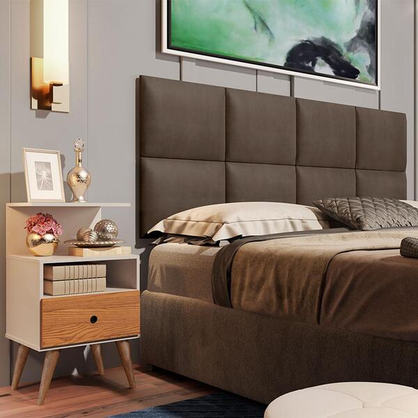 Painel Estofado E Mesa De Cabeceira King 195 Docelar Marrom