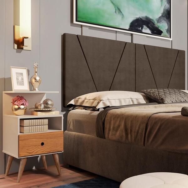 Painel Estofado E Mesa De Cabeceira King 195 Nobre Marrom