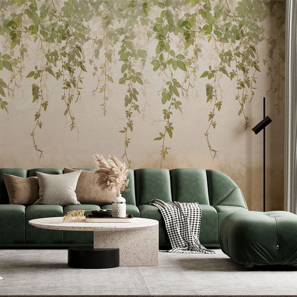 Painel Folhagem - Fd Folhagem Em Muro Rústico Areia 3x2,5m (l