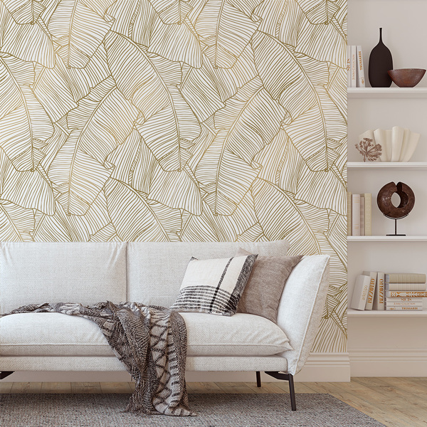 Painel Folhagem - Fd Folhas De Bananeira Gold 3x2,5m (lxa)