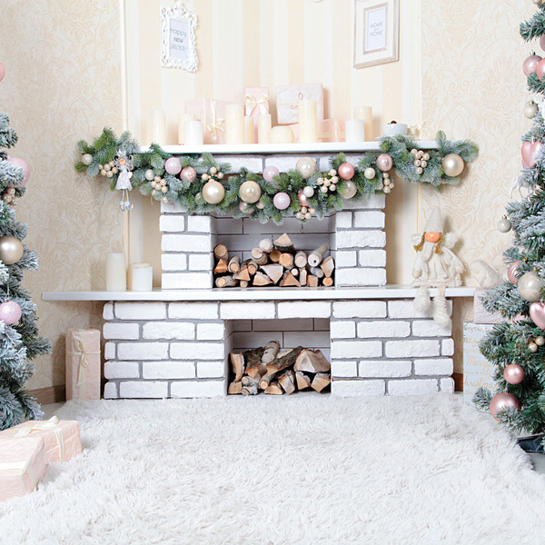 Painel Fotográfico Backdrop Lareira Branca Natal 1.5x1.5mp1706