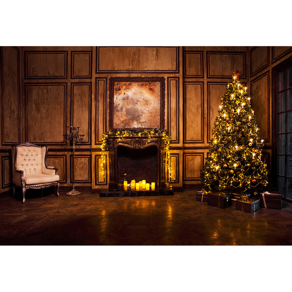 Painel Fotográfico Helanca Sala Com Lareira Natal 2.2x1.5mp17