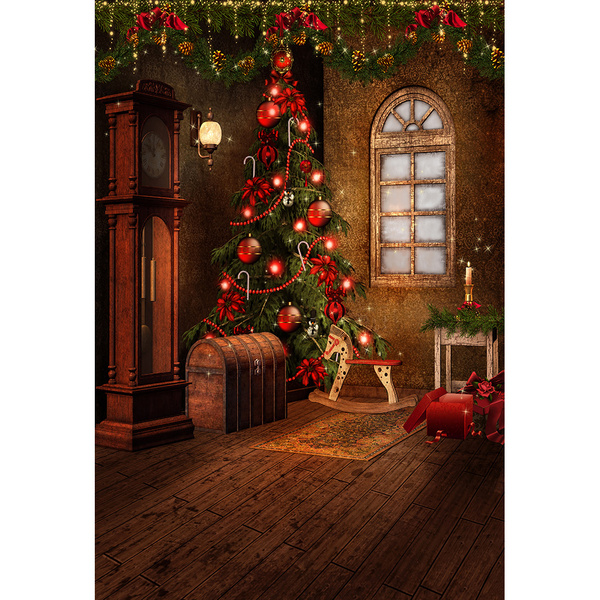 Painel Fotográfico Newborn Árvore De Natal Na Janela 2.2x1.5m