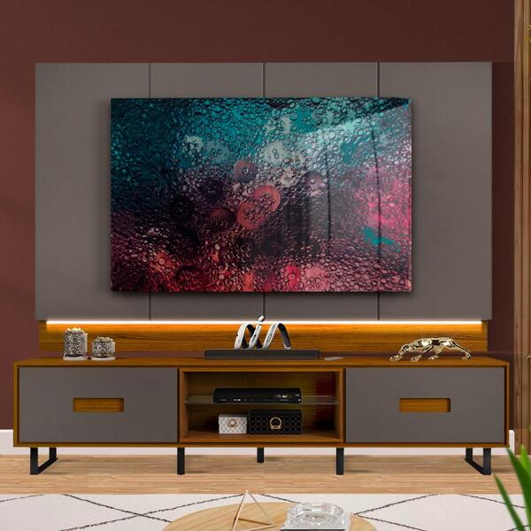 Painel Home Para Sala Até 75 Polegadas Com Led Cinza Urbano F